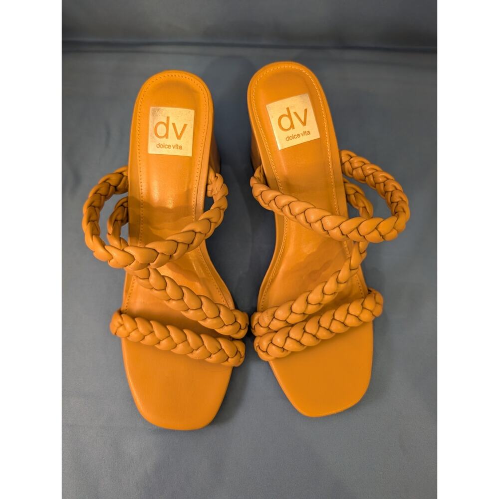 Dolce Vita Braided Block Heeled Sandals Paily Stella Tan Leather Shoes Size 7 - Picture 2 of 8